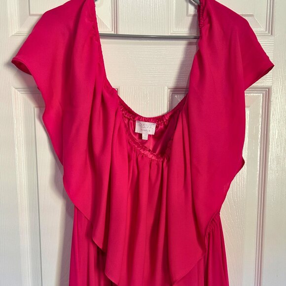 R.S.V.P. Sugarlips Plus Size 3X Hot Pink Off-Shoulder Ruffle Maxi Gown - Picture 1 of 4